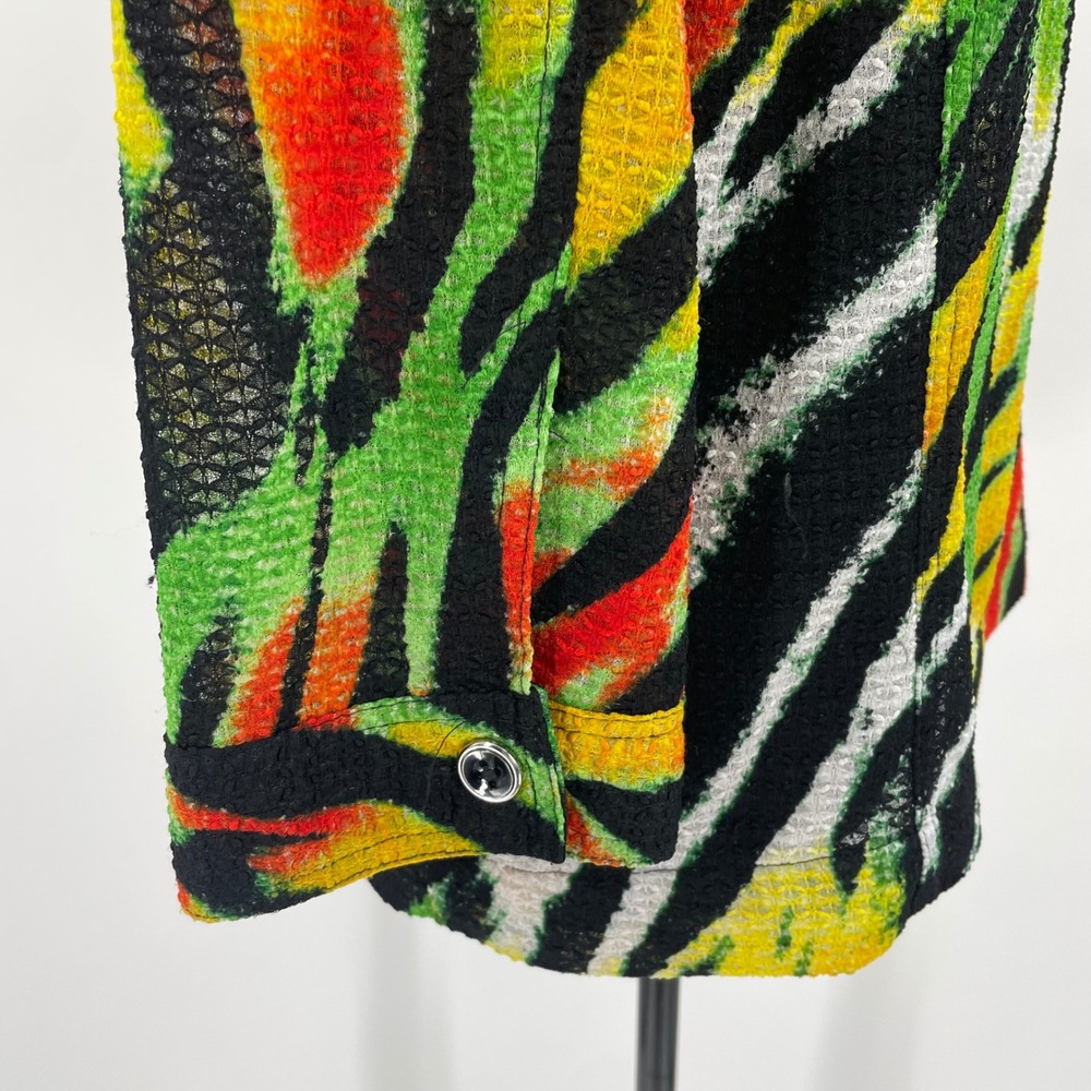 Southern Lady Green Zebra Animal Print Honeycomb  Button Up Jacket Size L - Picture 6 of 10